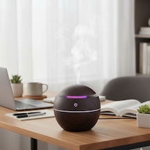 Küre Model Akasya Renk Hava Nemlendirici Ultrasonik Soğuk Buhar Makinesi, Led Işıklı Masaüstü Oda Nemlendiric