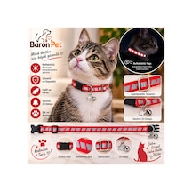 Kedi Tasması Kırmızı Kesikli Reflektörlü Yıldız Süslü Zilli Ayarlanabilir Boyun Tasması