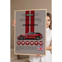 Aston Martin Vanquish Araba Tablosu - Teknik Özellikli Otomobil Poster - Çerçeveli Duvar Dekoru Kayın