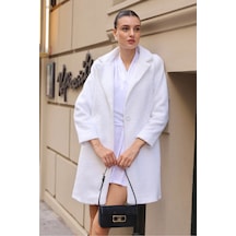 Kadın Oversize Kaşe Kaban Beyaz 001
