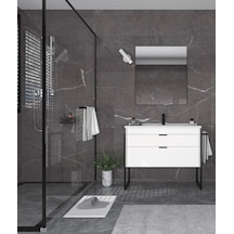 Orka Trio 80 Cm Mdf Çekmeceli Beyaz Ayaklı Banyo Dolabı Takımı Beyaz