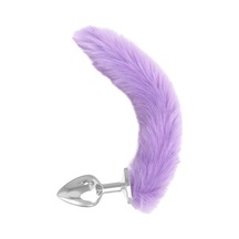 Red Fox Paslanmaz Çelik Lila Uzun Kedi Kuyruklu Pürüzsüz Silver Fox Tail Metal Anal Butt Plug