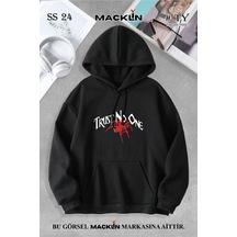 Macklin Unisex Kadın Erkek Trust No One Özel Tasarım Baskılı Kapşonlu Sweatshirt Siyah Mck0861 Siyah