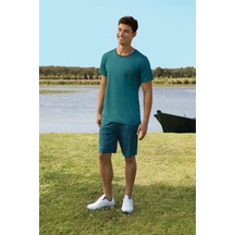 DOREANSE Erkek Yeşil Baskılı Şort T-Shirt Pijama Takımı 4833