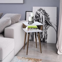 Eymen Ahşap Ayaklı Yan Sehpa Köşe Sehpa Beyaz-barok