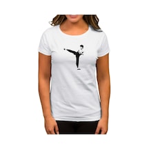 Bruce Lee Kick Deffense Beyaz Kadın Tişört Beyaz