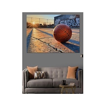 Basketbol Sahasında Duran Yalnız Top Yağlı Boya Dokulu Kanvas Tablo Canvas Tablosu