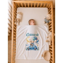 İsme Özel Erkek Bebek Battaniyesi 80x80 Cm %100 Pamuk Çift Kat Penye Organik Baskılı İsimli Bebek Battaniyesi 1056bg Ekru