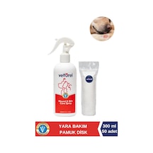 Veturel Köpek Yara Deri Bakımı Yanık Kaşıntı Kızarıklık Tahriş Yara Spreyi 300ml + Disk Pamuk 50li
