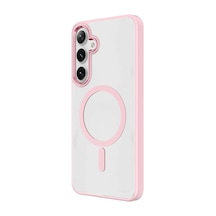 Kilifone - Samsung Uyumlu Galaxy S24 - Kılıf Sert Kablosuz Şarj Destekli Krom Magsafe Kapak - Pembe