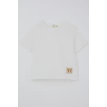 Breeze Kız Çocuk Crop Tişört Fiyonk Arma Detaylı 7-12 Yaş, Ekru