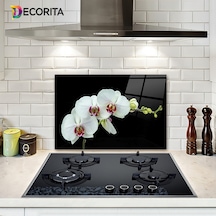 Decorita Cam Ocak Arkası Koruyucu | Zarif Orkide | 40cm x 60cm