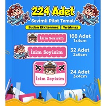 Sevimli Pilot Temalı Okul Kreş Kişiye Özel İsim Etiket Seti - Model 327 Çok Renkli