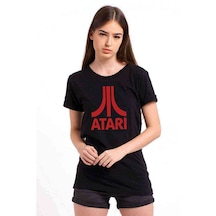 Atari Logo Baskılı Siyah Kadın Tshirt