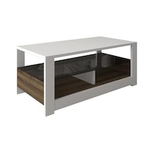 Füme Cam Raflı Orta Sehpa - Modern Tasarım Sehpa, Beyaz/antik Ceviz Abanoz