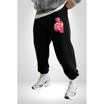 Angemiel Pop Art Yaratıcı Heykel Pembe 3 İplik Erkek Baskılı Siyah Eşofman Altı Siyah