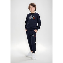 Erkek Çocuk Bisiklet Yaka Next Level Baskılı Eşofman Takımı Lacivert