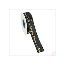 Grogren Kurdele Love You Altın Baskılı, 2,5cm X 23mt - Siyah 0 - 99