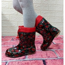 Çağrı Kırmızı Çiçekli Siyah İçi Yünlü Kız Çocuk Konçlu Yağmur Çizmesi 001 Çağrı Kırmızı Çiçekli Siyah İçi Yünlü Kız Çocuk Konçlu Yağmur Çizmesi 001