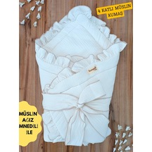 4 Katlı Müslin Bebek Battaniyesi Ekrı Kız Erkek Bebek Dış Kundak Hastane Çıkışı Hediyelik Yenidoğan Ekru