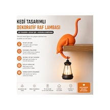 Modern & Şık - Minimalist Kedi Tasarımlı Dekoratif Raf Lambası Gece Lambası Açık