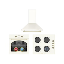 Simfer 9 Fonksiyon Retro Bej 3'lü Ankastre Set (8218 Fırın + 3326 Ocak + 8716 Davlumbaz)