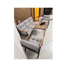 Houseart Açelya Balkon, Bahçe, Cafe - Salon - Metal Kanepe Koltuk Takımı 3+1+1 + Masa Açık Gri