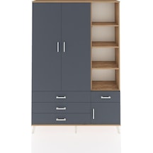Arges Dolap 5 Raflı 4 Çekmeceli Tek Askılı 132x30x195 Çam-antrasit/antrasit Antrasıt/antrasıt