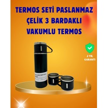 Mey İthalat 500 Ml Isı Korumalı Çelik Termos Ve Bardak Seti Silikon Tabanlı, Şık Ve Pratik Siyah