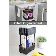2 Katlı Düzenleyici Mutfak Banyo Rafı - Tezgah Altı Raf Evye Altı Dolap Organizer Deterjanlık Siyah