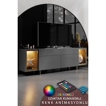 Zenith Gold Demir Ayaklı Rgb Led Işık Sistemli Antrasit Tv Ünitesi Tv Sehpası Antrasit - Altın