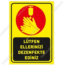 Lütfen Ellerinizi Dezenfekte Ediniz Simgeli Sarı Sticker Etiket (453460180)