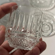 6 Lı Cam Kahve Fincanı Seti Şeffaf Çizgili Tasarım Tabaklı Espresso Türk Kahvesi Sunum Fincan Takımı 6 Cm Açık Gri