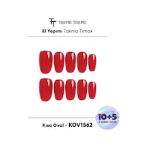 15'li Kırmızı Kısa Oval Kov1562 Tekrar Kullanılabilir El Yapımı Protez Takma Tırnak S