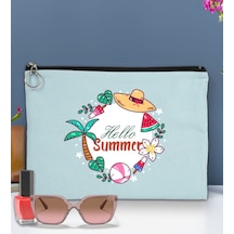 Bk Gift Yaz Temalı-4 Astarlı Açık Mavi Portföy Çanta 30x21cm, Baskılı El Çantası, Organizer Çanta
