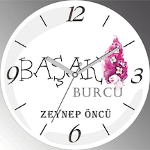 Kişiye Özel Başak Burcu Çap 30cm Sessiz Akar Bombeli Gerçek Cam Duvar Saati Siyah