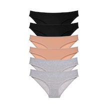 6 Adet Set Likralı Kadın Slip Külot Siyah Ten Gri