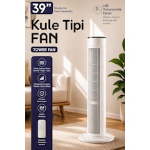 Exenar - Beyaz - Uzaktan Kumandalı Kule Tipi Fan 39" 45w 3 Rüzgar Modlu Led Dokunmatik Ekran Vantilatör Tower Fan