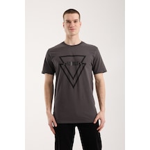 Maximodena Erkek Urban Stable Kabartma Baskılı Slim Fit Günlük Tişört - Gri