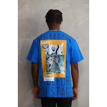 Modi Green Baskılı Unisex Günlük Stil Mistik Sembol Mavi Pamuklu Oversize Ti