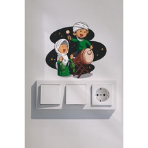 Davul Çalan Çocuklar Ramazan Priz Sticker Seti Duvar Cam Sticker Ramazan Süsü Çok Renkli