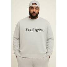 Benroma 3 İplik Penye Los Angeles Baskılı Büyük Beden Unisex Sweatshırt Çok Renkli
