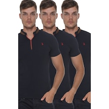 Üçlü Set T8571 Dewberry Fermuarlı Erkek T-shırt-lacivert-lacivert-lacivert Lacivert-lacivert-lacivert