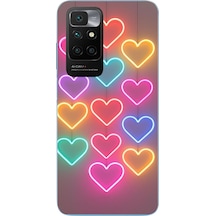 Redmi 10 2022 Uyumlu Neon Kalpler Baskılı Silikon Kılıf Renkli