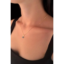 Fiyonk Kuyumculuk 14 Ayar Altın Işıltılı Aynalı Zincir Mavi Gözlü Nazar Kolye 001