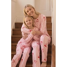 Siyah İnci Desenli Termal Kumaşlı Ultra Soft Yumuşak Örme Pijama Takımı 26226909 Pembe
