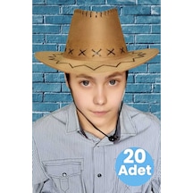 Uniquetrenders Çocuk Unisex 20'li Nubuk Kovboy Şapkası 8-14 Yaş Cappuccino