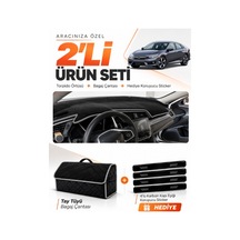 E-biz Honda Cıvıc Fc5 2015-2022 Uyumlu Torpido Örtüsü + Tay Tüyü Bagaj Çantası - Siyah-gri - Ho012