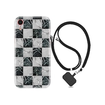 Apple Uyumlu iPhone XR Kılıf Boyun Askılı Checkers Marble 1370