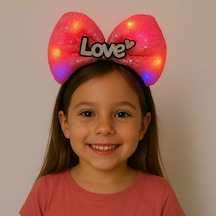 Mey İthalat Led Işıklı Love Yazılı Fuşya Fiyonk Taç - Kız Çocuk Parti Tacı 42969734